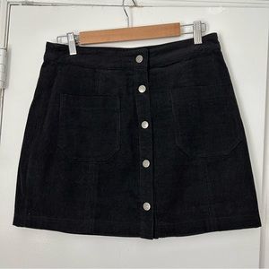 Cotton Candy LA Black Corduroy Snap Front Mini Skirt Size Large